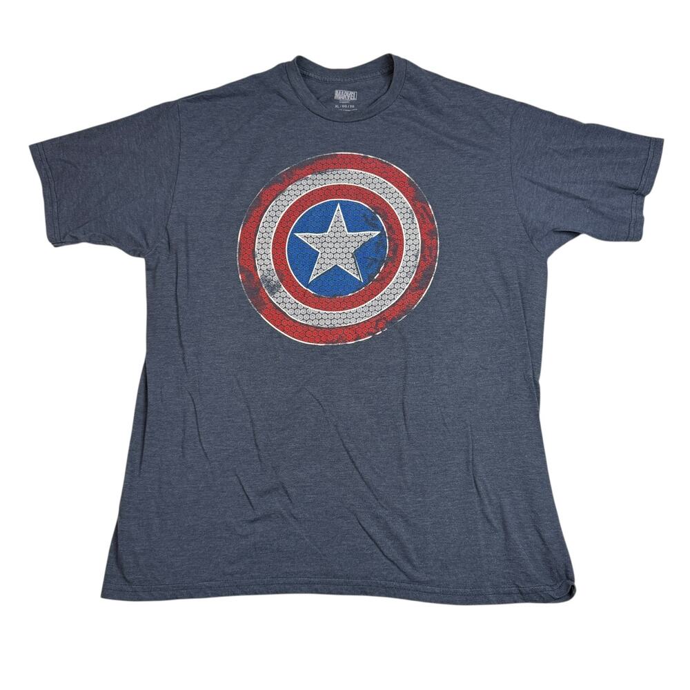 Marvel MCU Captain America Shield Retro Tee T-Shirt Short Sleeve Blue Adult XL